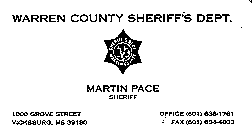Sheriff Martin Pace's business card
